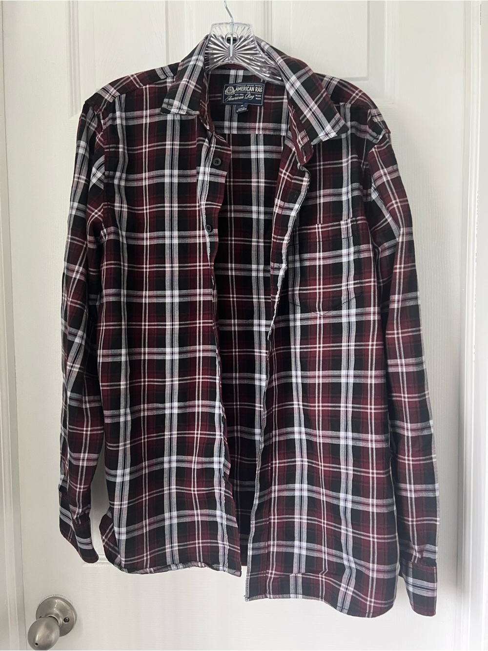 American Rag Men’s Red Black White Plaid Button-Down Shirt